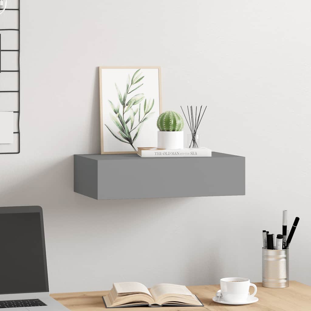 Étagère à tiroir murale gris 40x23,5x10 cm MDF - XIOS