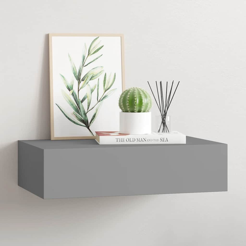 Étagère à tiroir murale gris 40x23,5x10 cm MDF - XIOS