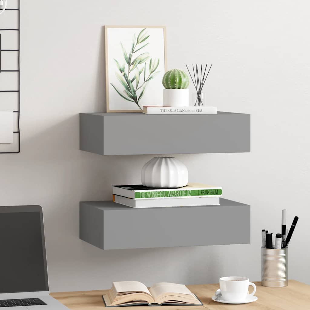 Étagères à tiroirs murales 2 pcs gris 40x23,5x10 cm MDF - XIOS