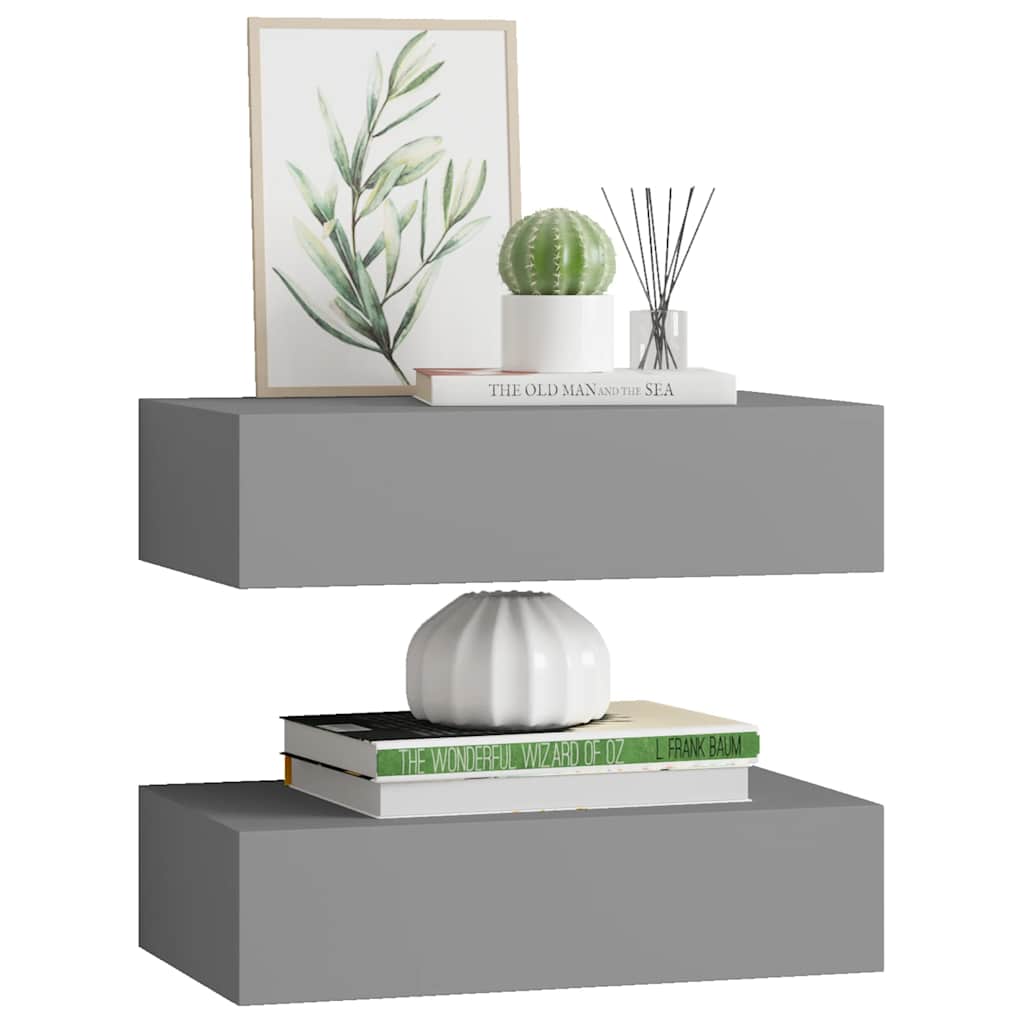 Étagères à tiroirs murales 2 pcs gris 40x23,5x10 cm MDF - XIOS