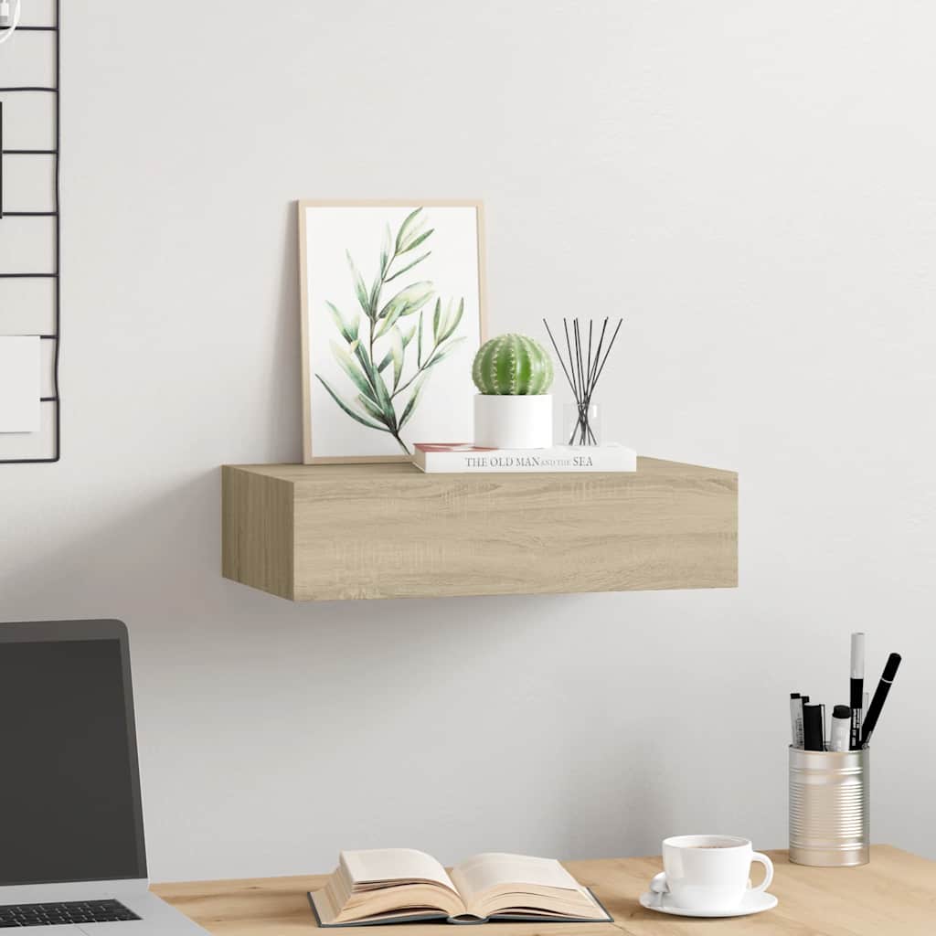 Étagère à tiroir murale chêne 40x23,5x10 cm MDF - XIOS