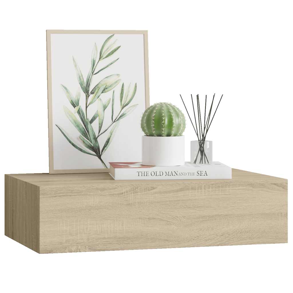 Étagère à tiroir murale chêne 40x23,5x10 cm MDF - XIOS