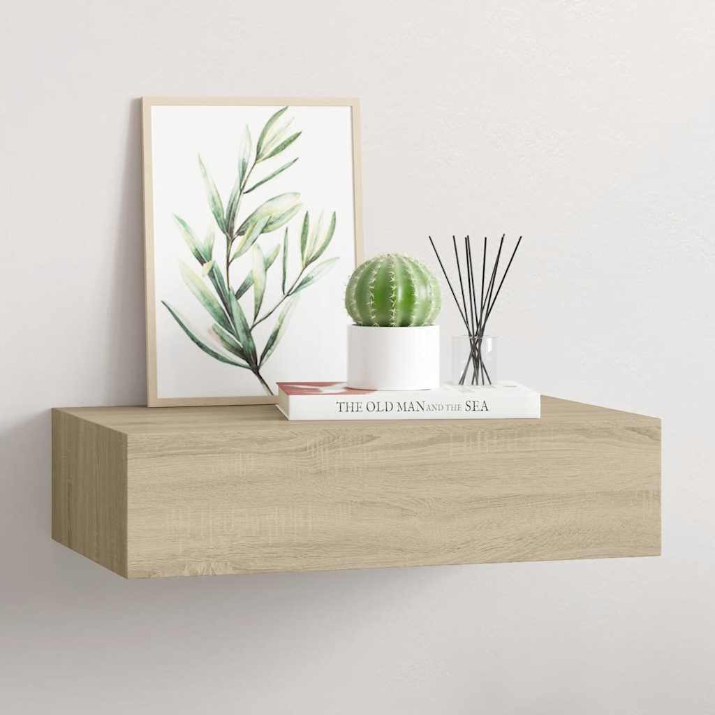 Étagère à tiroir murale chêne 40x23,5x10 cm MDF - XIOS