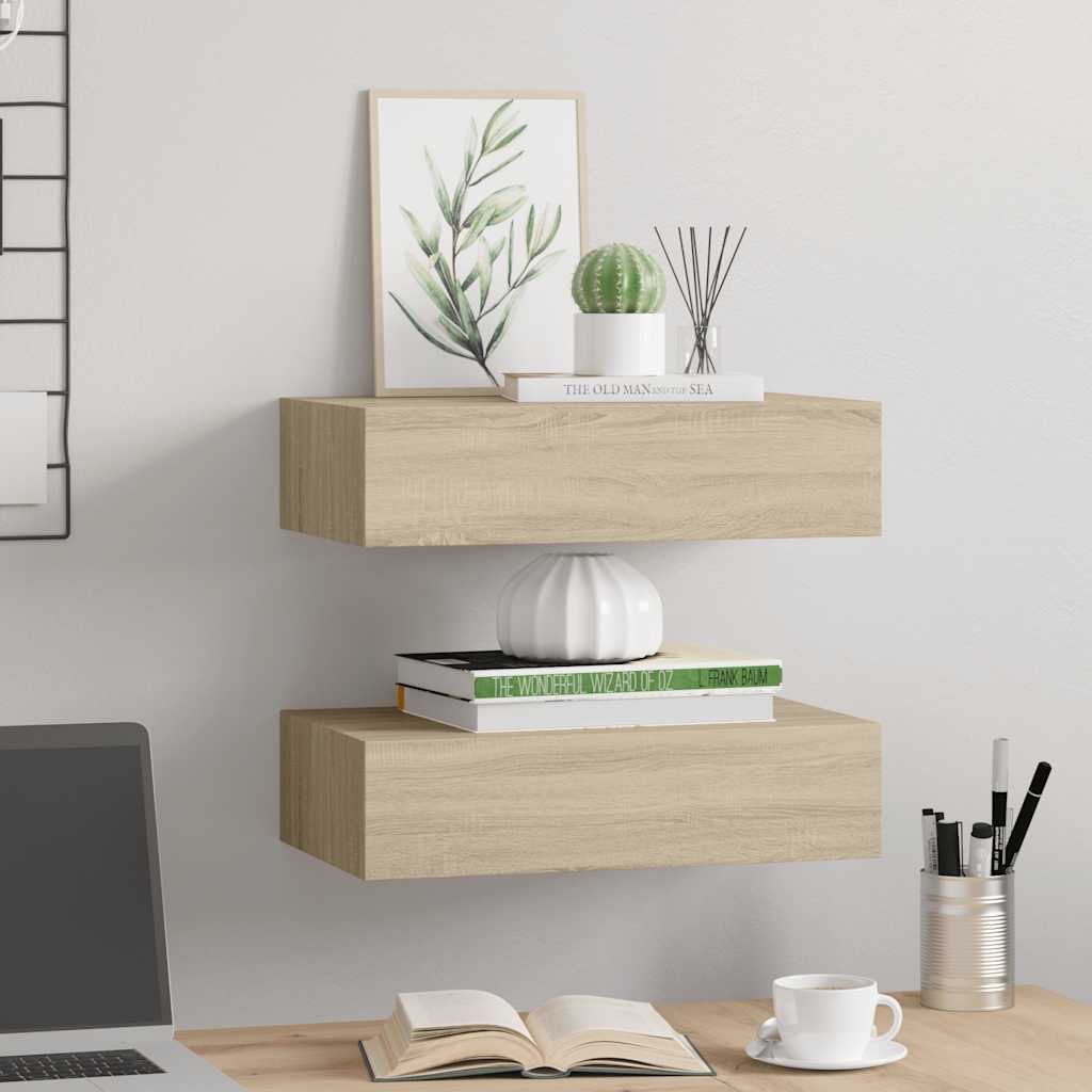 Étagères à tiroirs murales 2 pcs chêne 40x23,5x10 cm MDF - XIOS