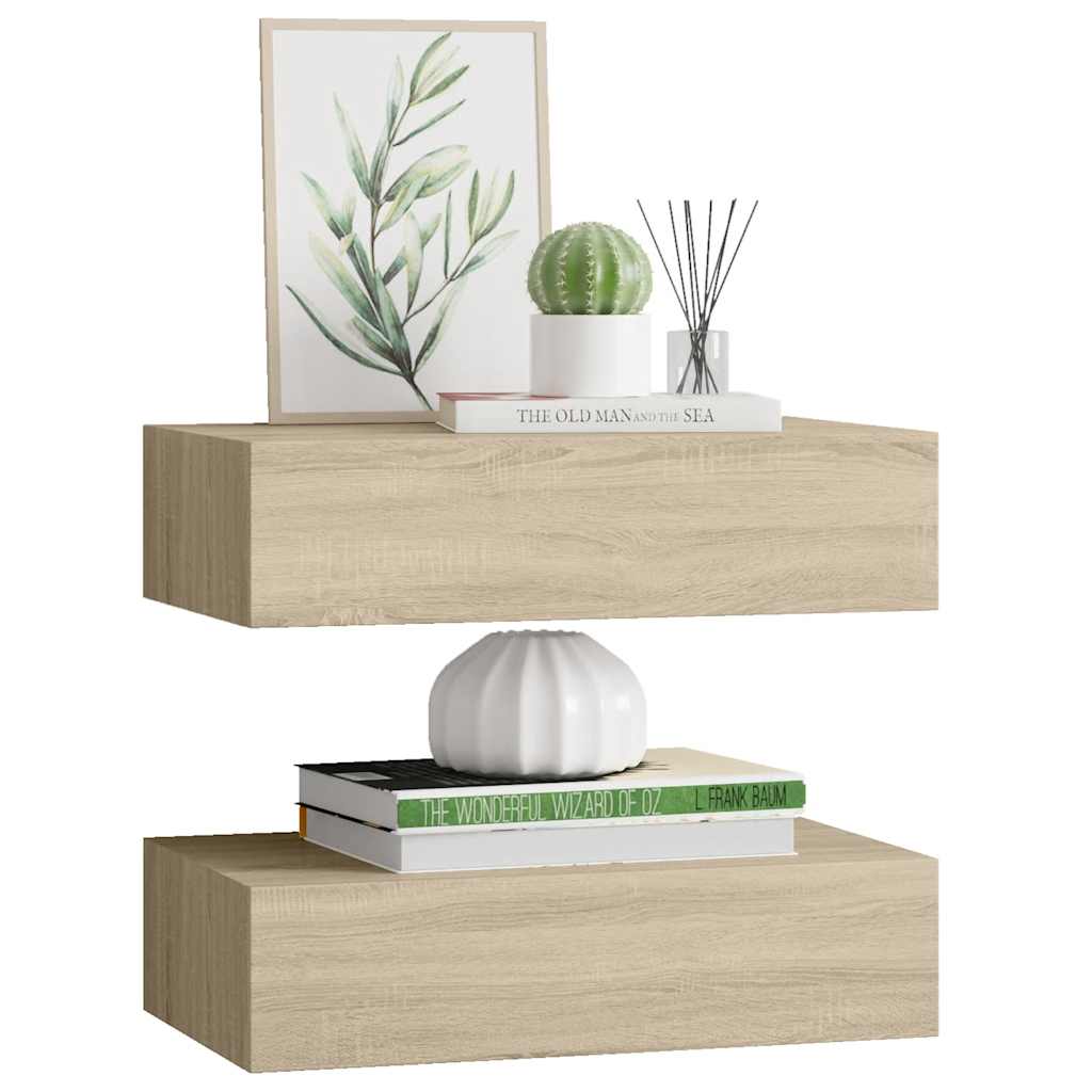 Étagères à tiroirs murales 2 pcs chêne 40x23,5x10 cm MDF - XIOS