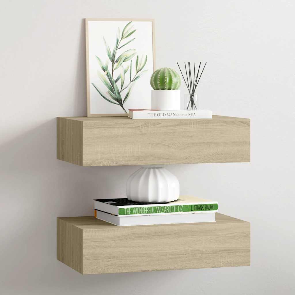 Étagères à tiroirs murales 2 pcs chêne 40x23,5x10 cm MDF - XIOS