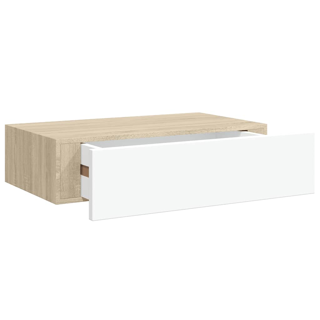 Étagère murale à tiroirs en chêne et blanc 40 x 23,5 x 10 cm MDF - XIOS