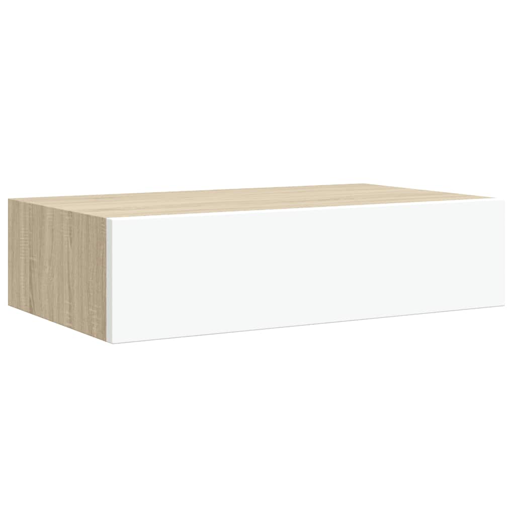 Étagère murale à tiroirs en chêne et blanc 40 x 23,5 x 10 cm MDF - XIOS