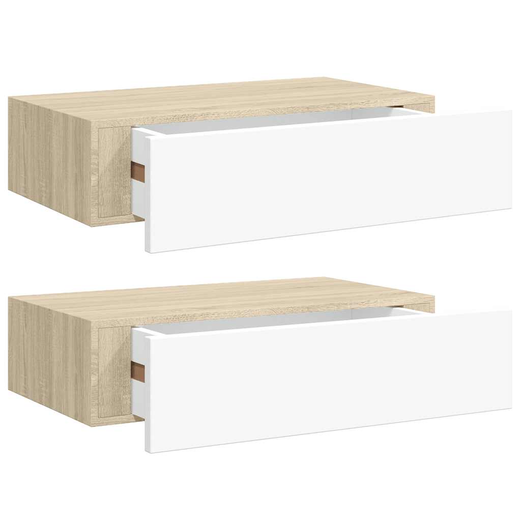 Étagères à tiroir murales 2 pcs Chêne et blanc 40x23,5x10cm MDF - XIOS