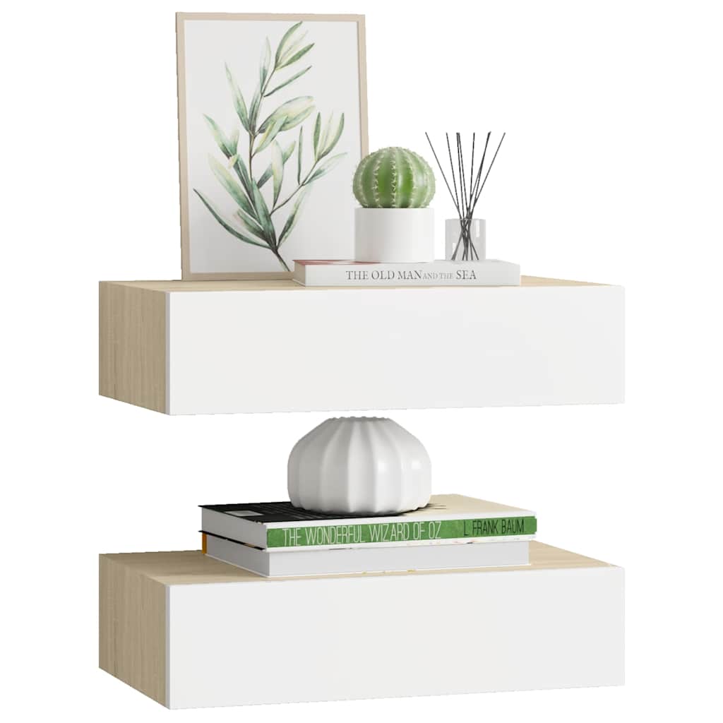 Étagères à tiroir murales 2 pcs Chêne et blanc 40x23,5x10cm MDF - XIOS