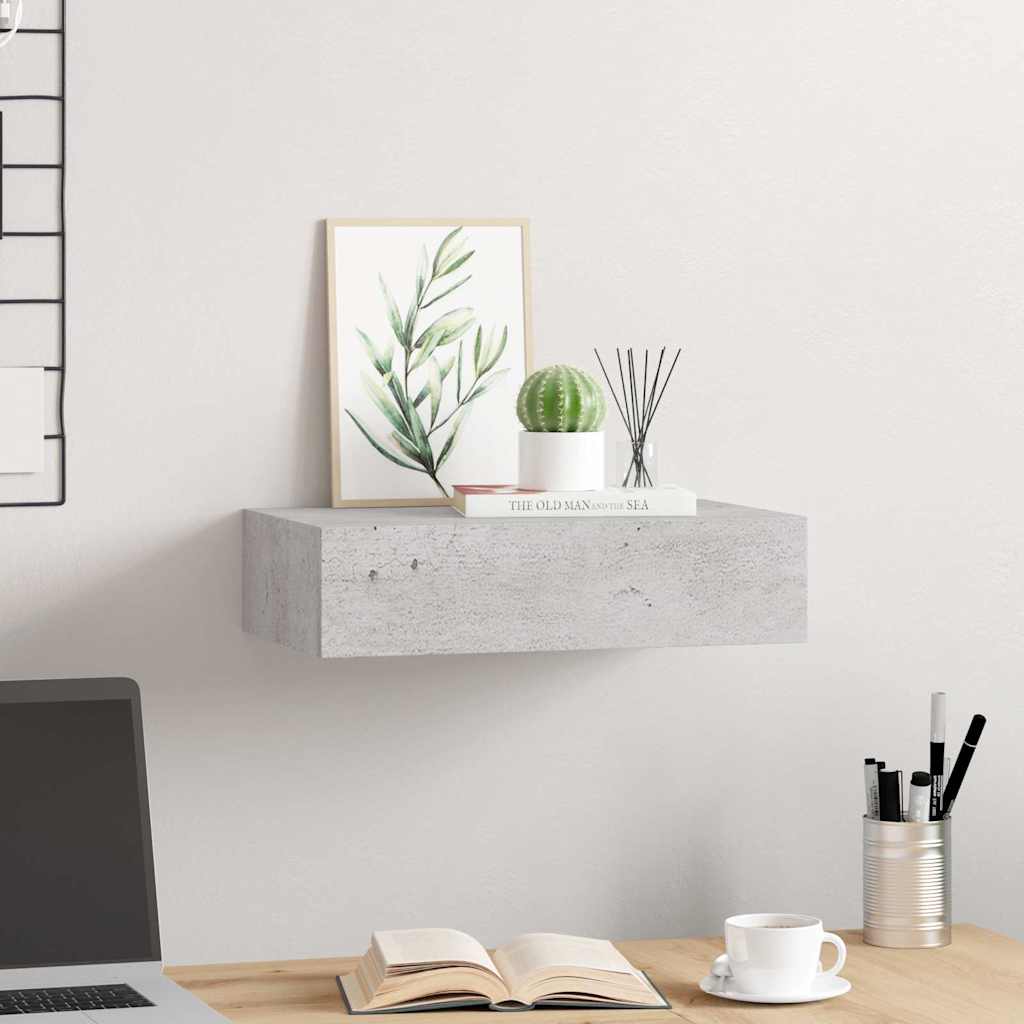 Étagère à tiroir murale Gris béton 40x23,5x10 cm MDF - XIOS