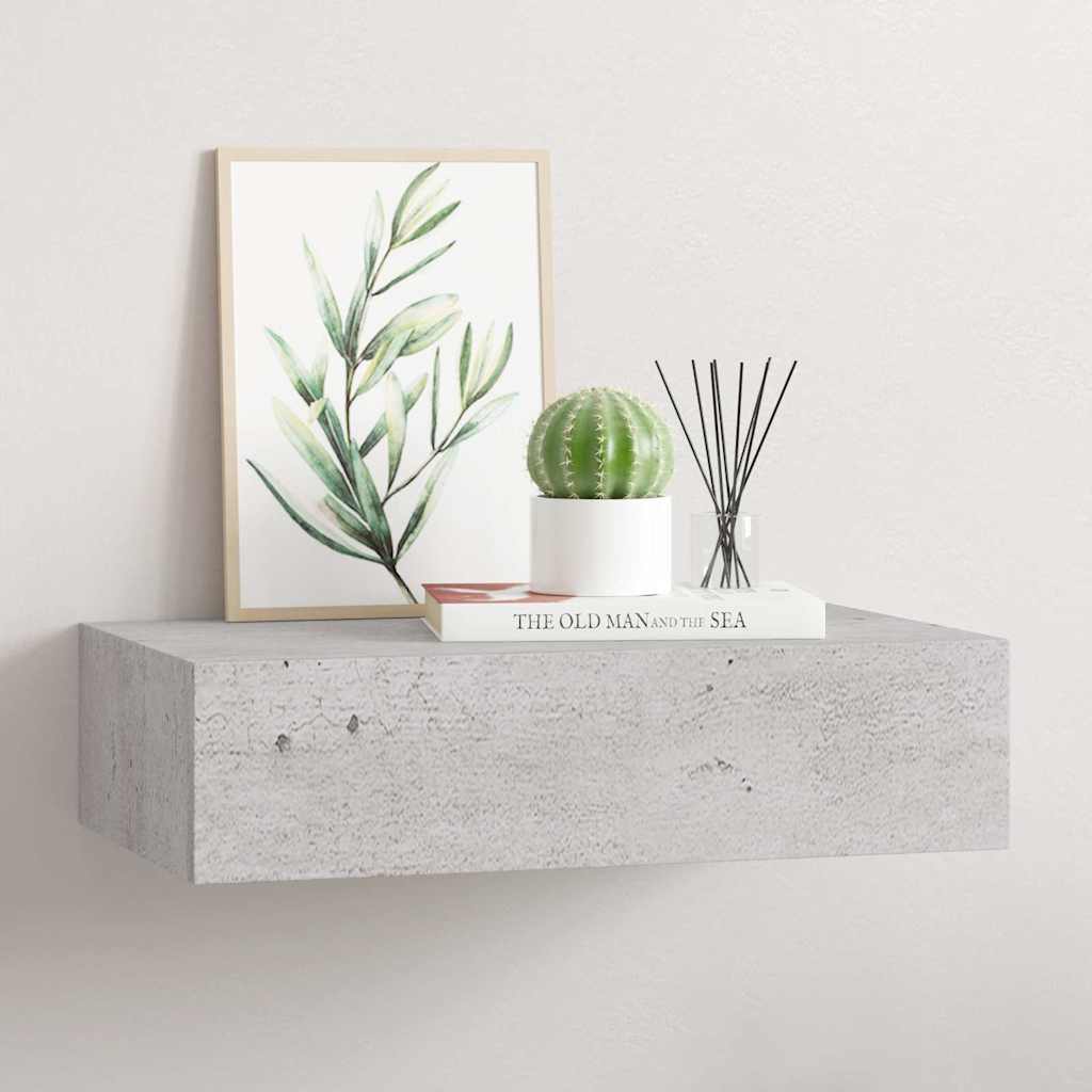 Étagère à tiroir murale Gris béton 40x23,5x10 cm MDF - XIOS