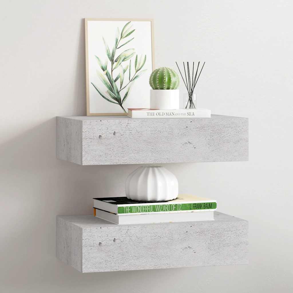 Étagères à tiroir murales 2 pcs Gris béton 40x23,5x10 cm MDF Étagères murales & corniches vidaXL