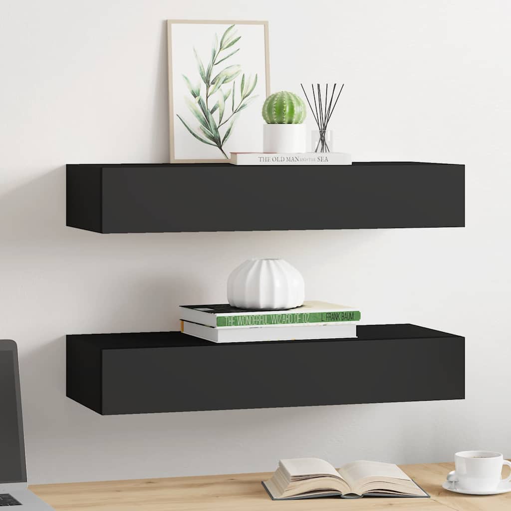 Étagères à tiroirs murales 2 pcs Noir 60x23,5x10 cm MDF - XIOS