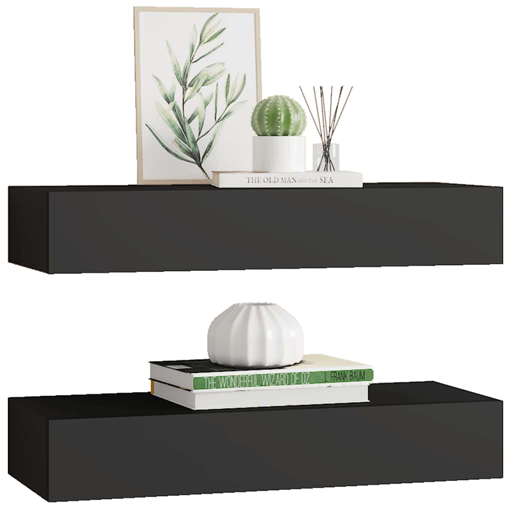 Étagères à tiroirs murales 2 pcs Noir 60x23,5x10 cm MDF - XIOS