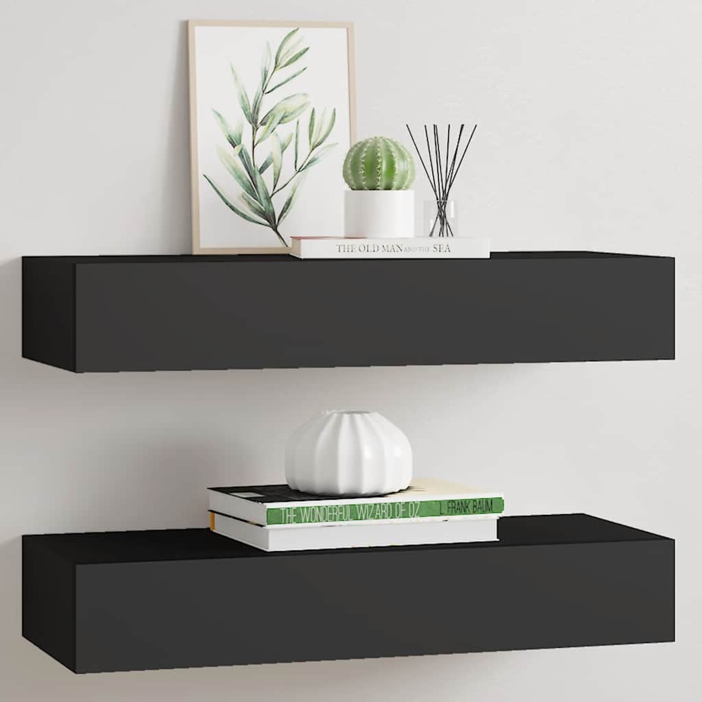 Étagères à tiroirs murales 2 pcs Noir 60x23,5x10 cm MDF - XIOS