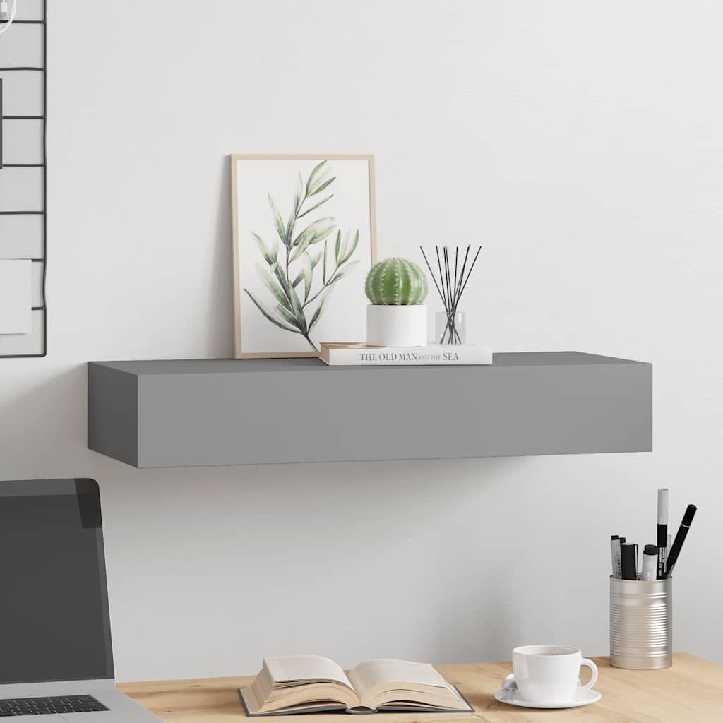 Étagère à tiroir murale Gris 60x23,5x10 cm MDF - XIOS