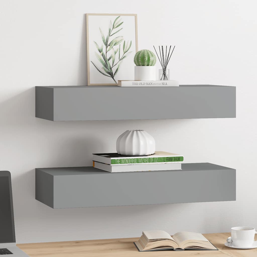 Étagères à tiroirs murales 2 pcs gris 60x23,5x10 cm MDF - XIOS