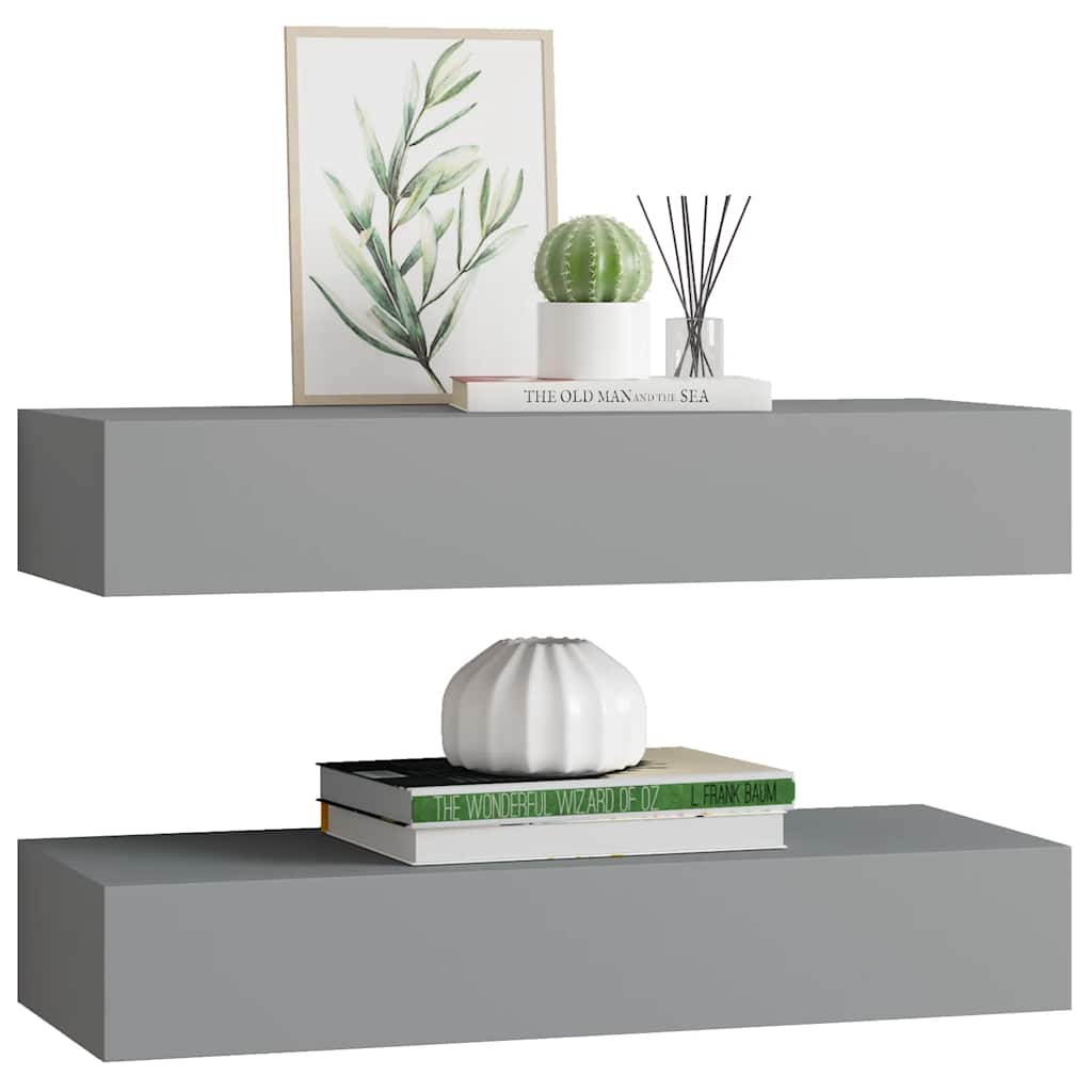 Étagères à tiroirs murales 2 pcs gris 60x23,5x10 cm MDF - XIOS