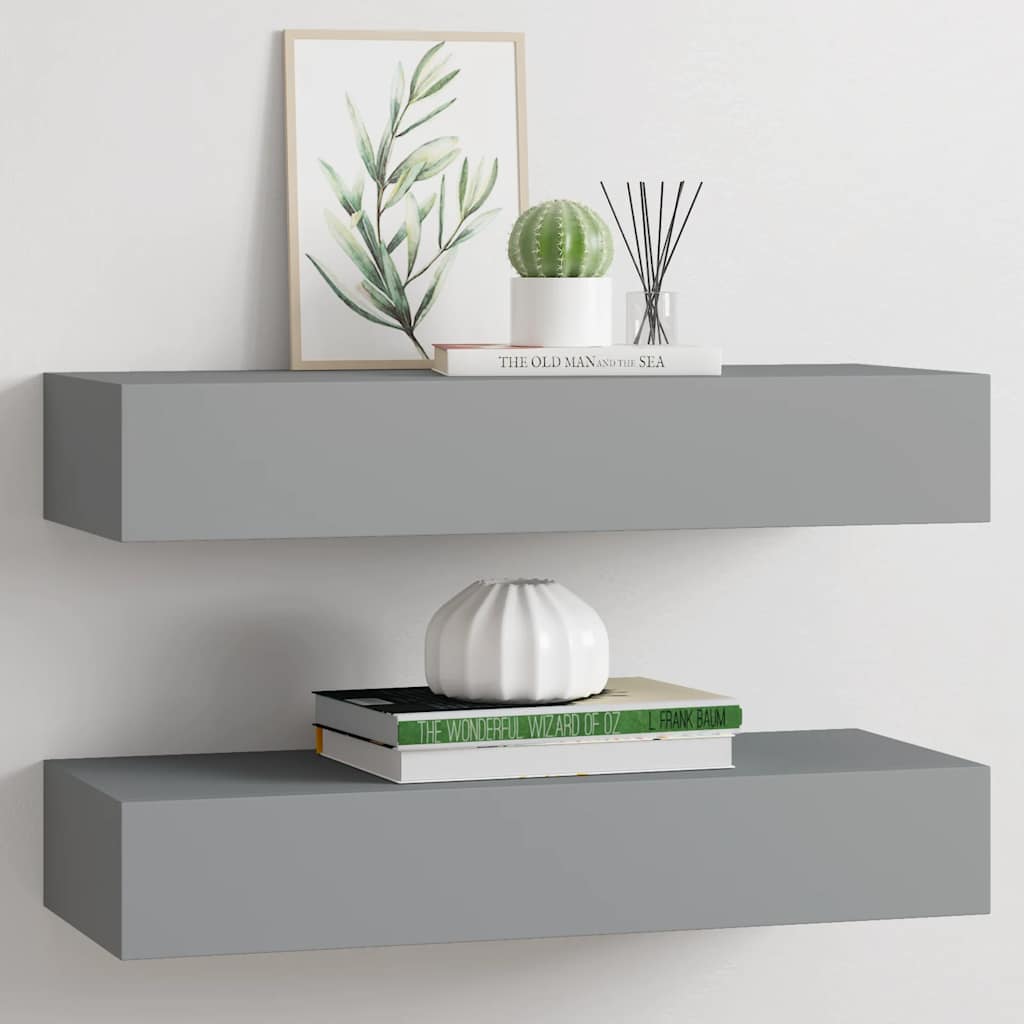 Étagères à tiroirs murales 2 pcs gris 60x23,5x10 cm MDF - XIOS