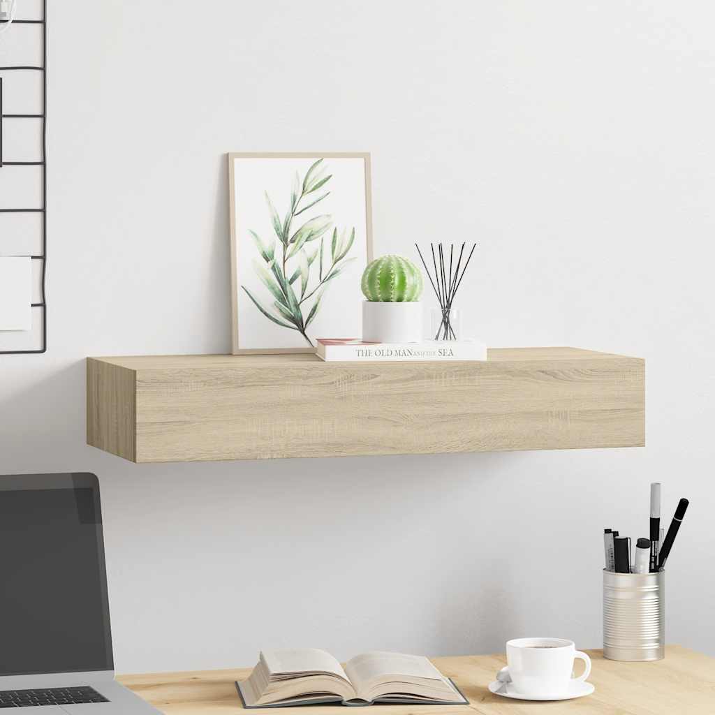 Étagère à tiroir murale chêne 60x23,5x10 cm MDF - XIOS