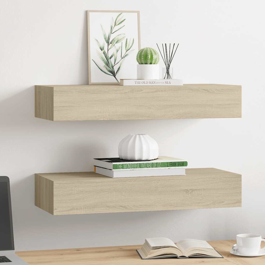 Étagères à tiroirs murales 2 pcs chêne 60x23,5x10 cm MDF - XIOS