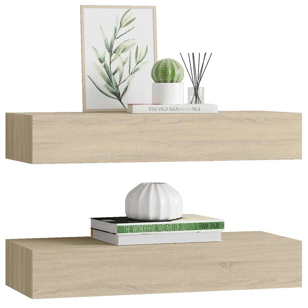 Étagères à tiroirs murales 2 pcs chêne 60x23,5x10 cm MDF - XIOS