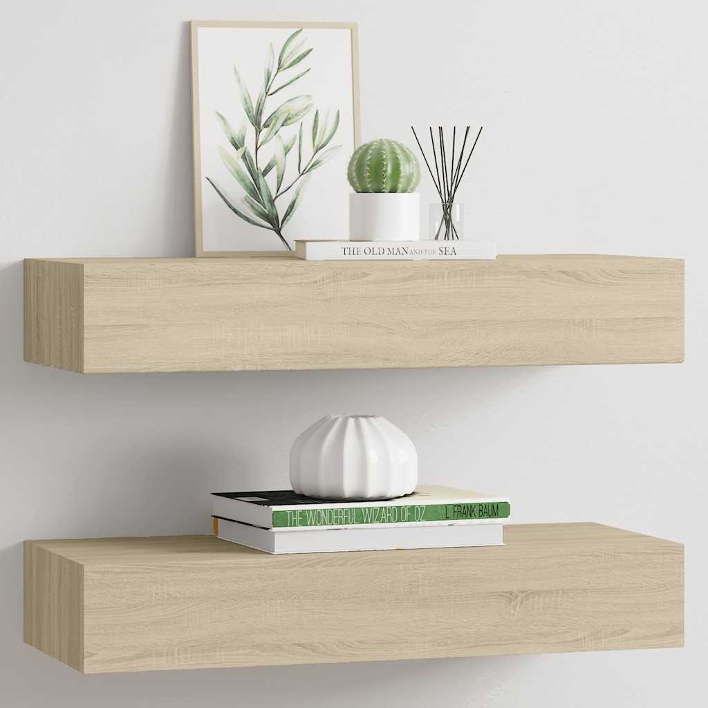 Étagères à tiroirs murales 2 pcs chêne 60x23,5x10 cm MDF - XIOS