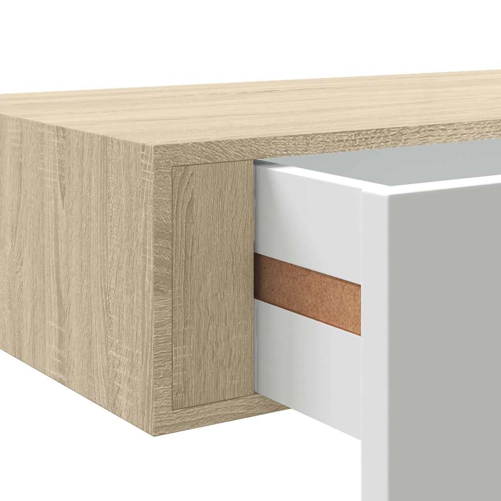 Étagère à tiroir murale chêne et blanc 60x23,5x10 cm MDF - XIOS