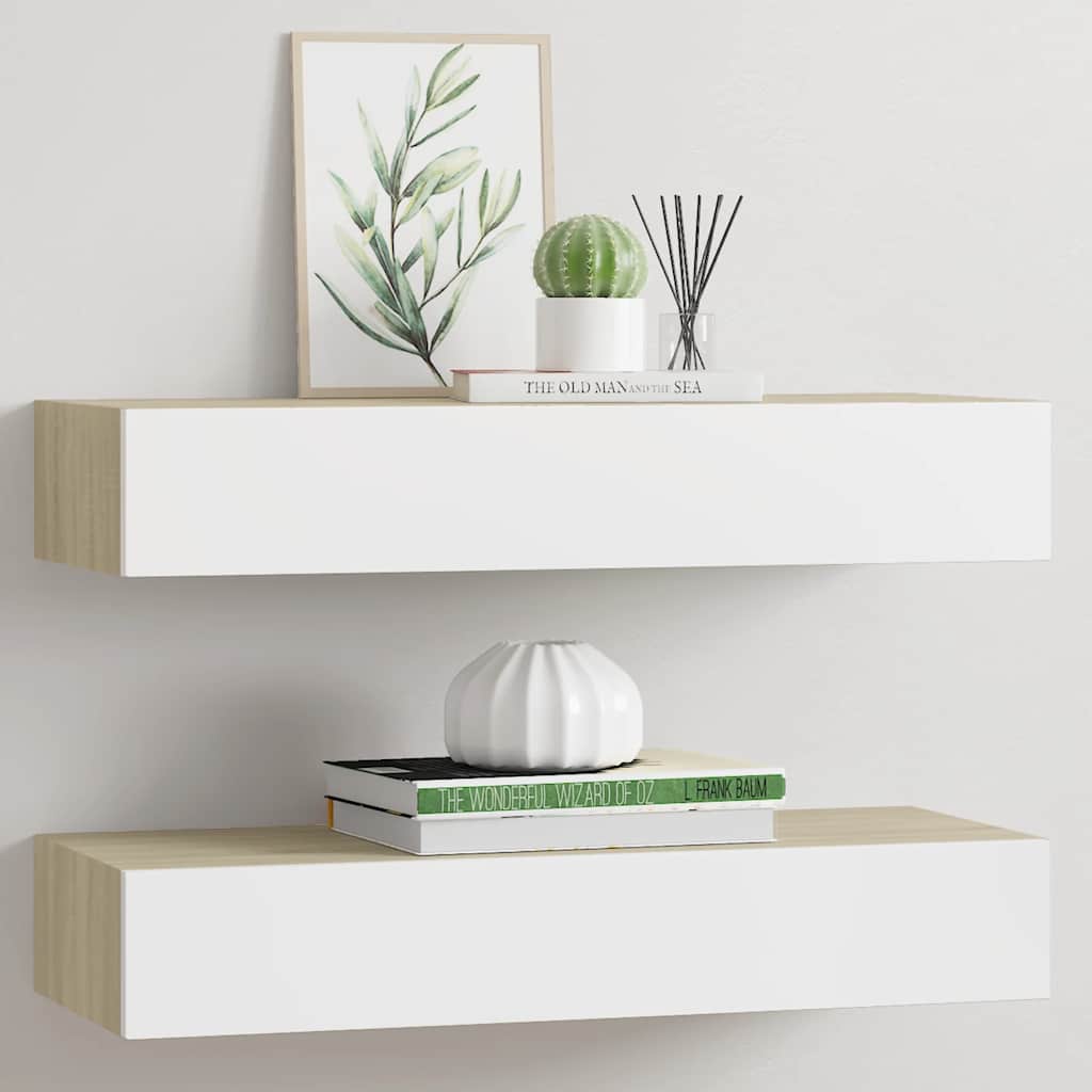 Étagères à tiroir murales 2 pcs Chêne et blanc 60x23,5x10cm MDF - XIOS