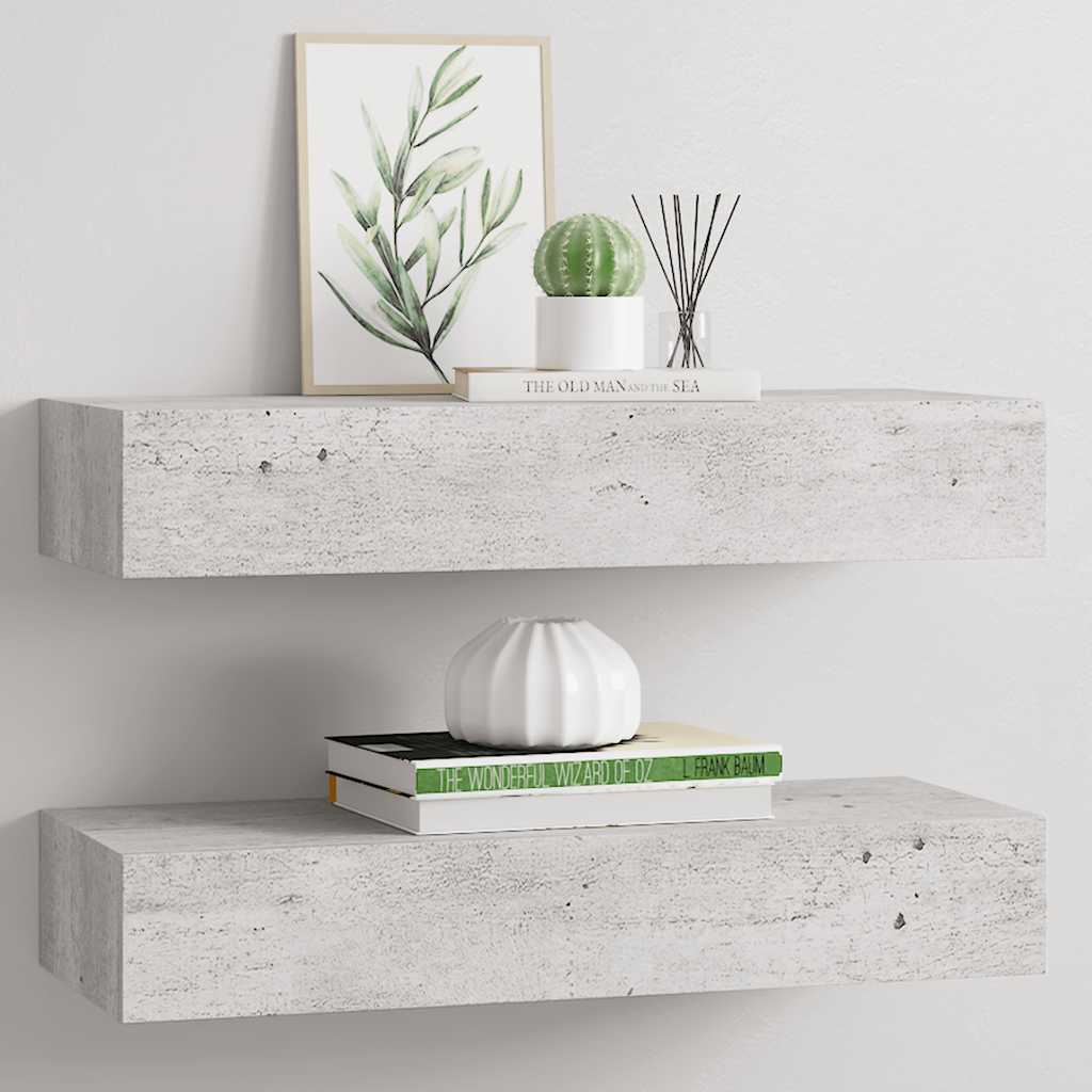 Étagères à tiroir murales 2 pcs Gris béton 60x23,5x10 cm MDF - XIOS