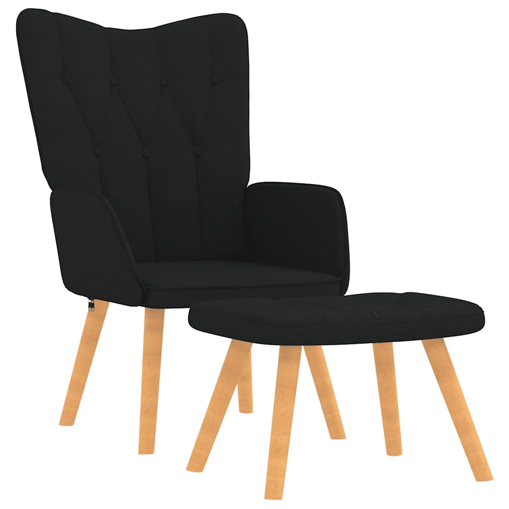 Chaise de relaxation avec tabouret Noir Tissu Fauteuils vidaXL