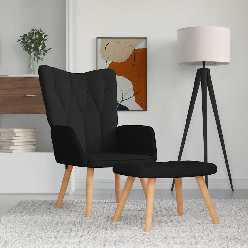 Chaise de relaxation avec tabouret Noir Tissu Fauteuils vidaXL