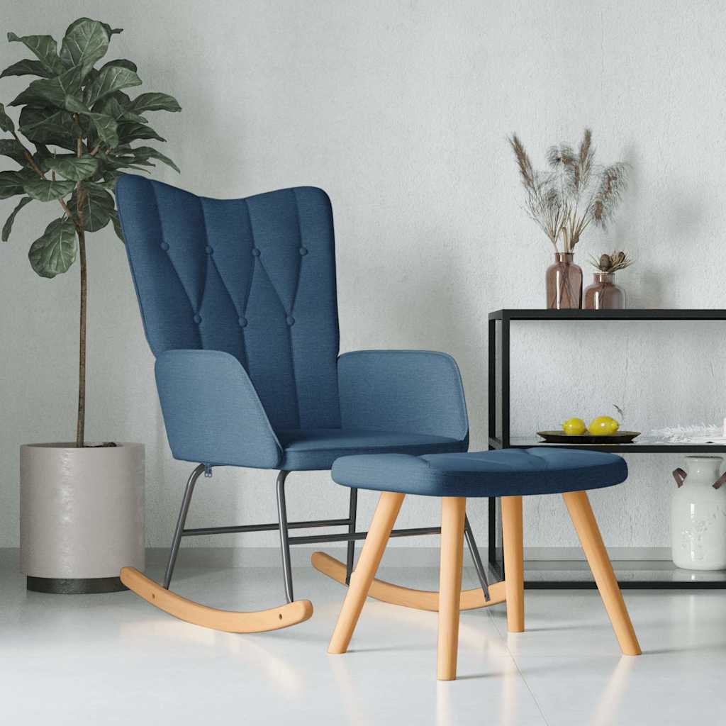 Chaise à bascule avec repose-pied Bleu Tissu - XIOS