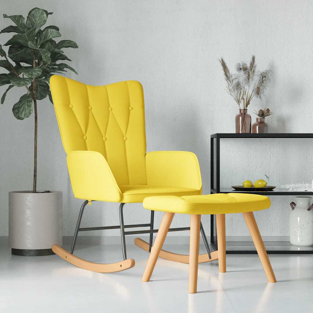 Chaise à bascule avec tabouret Jaune moutarde Tissu Fauteuils à bascule vidaXL