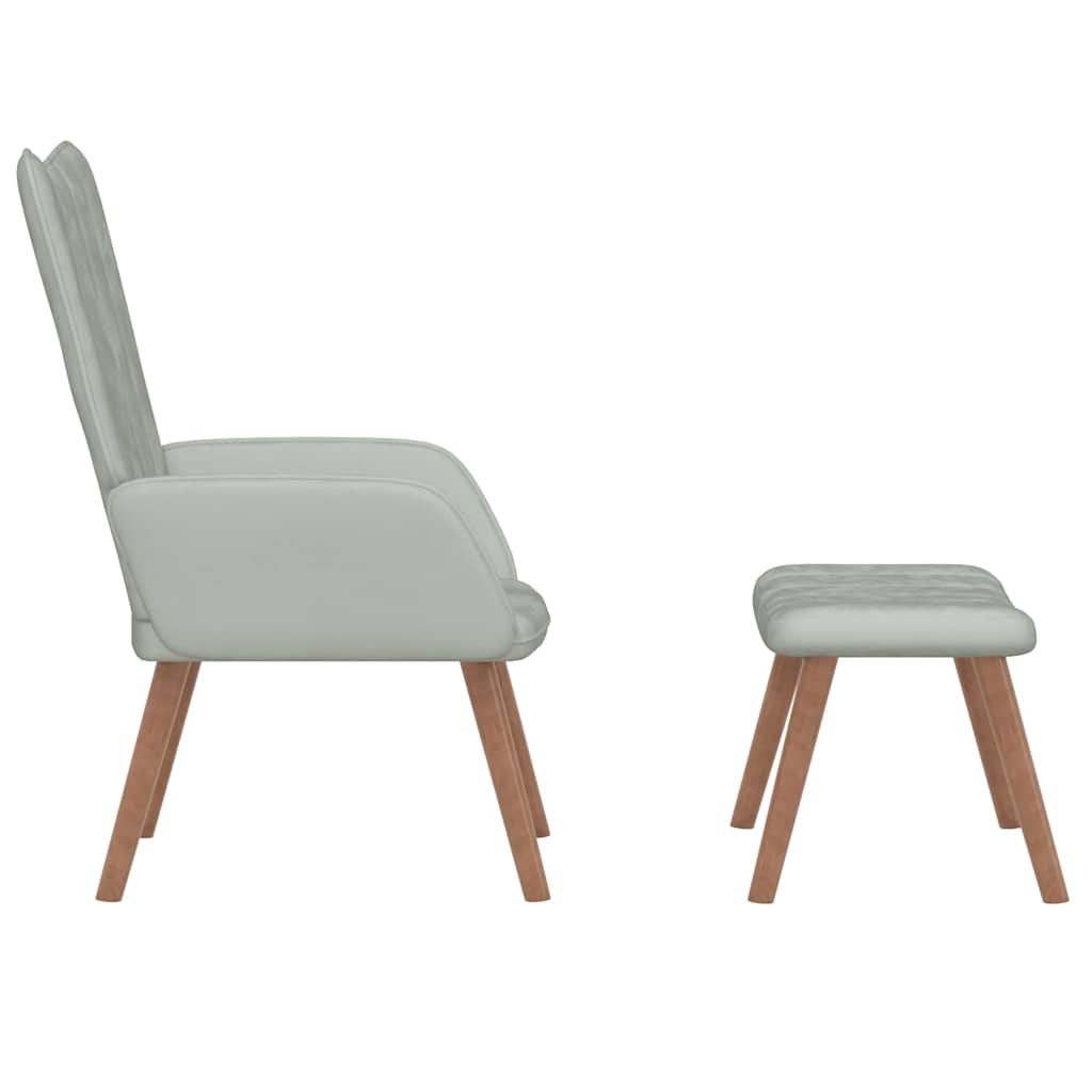 Chaise de relaxation avec repose-pied Gris clair Velours - XIOS