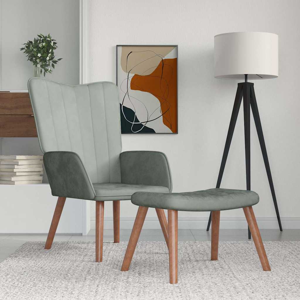 Chaise de relaxation avec repose-pied Gris clair Velours - XIOS
