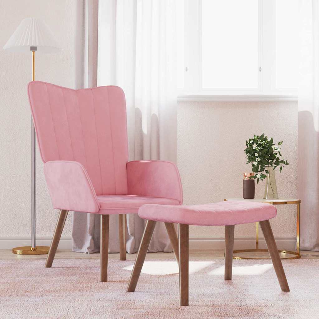Chaise de relaxation avec repose-pied Rose Velours - XIOS