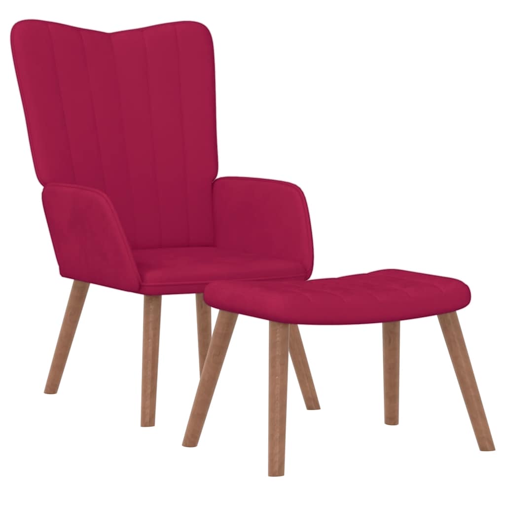 Chaise de relaxation avec repose-pied Rouge bordeaux Velours - XIOS