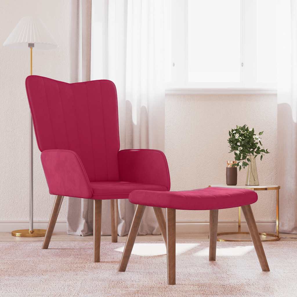 Chaise de relaxation avec repose-pied Rouge bordeaux Velours - XIOS