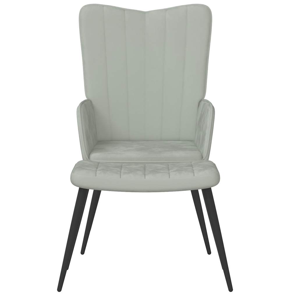 Chaise de relaxation avec repose-pied Gris clair Velours - XIOS