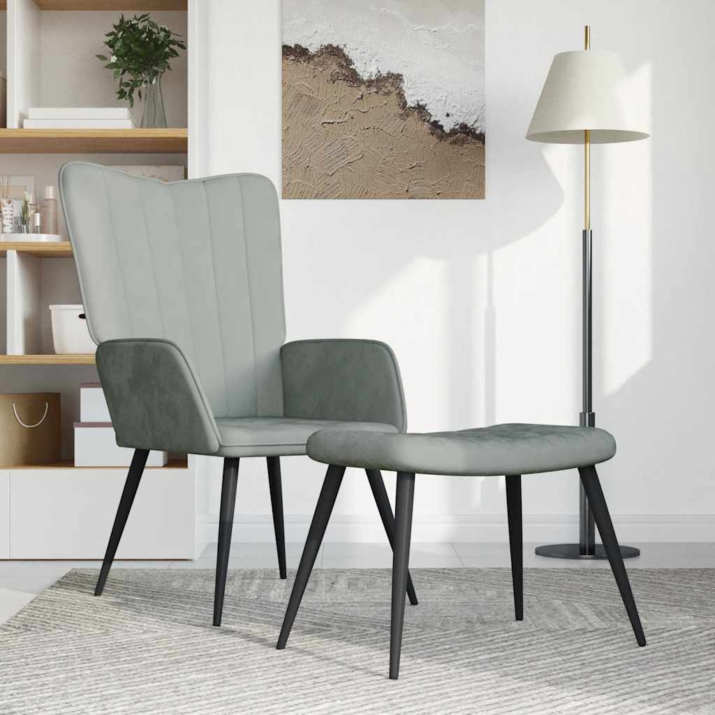 Chaise de relaxation avec repose-pied Gris clair Velours - XIOS