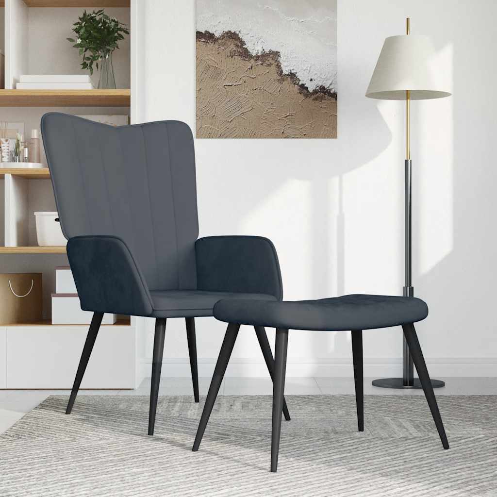 Chaise de relaxation avec repose-pied Gris foncé Velours - XIOS