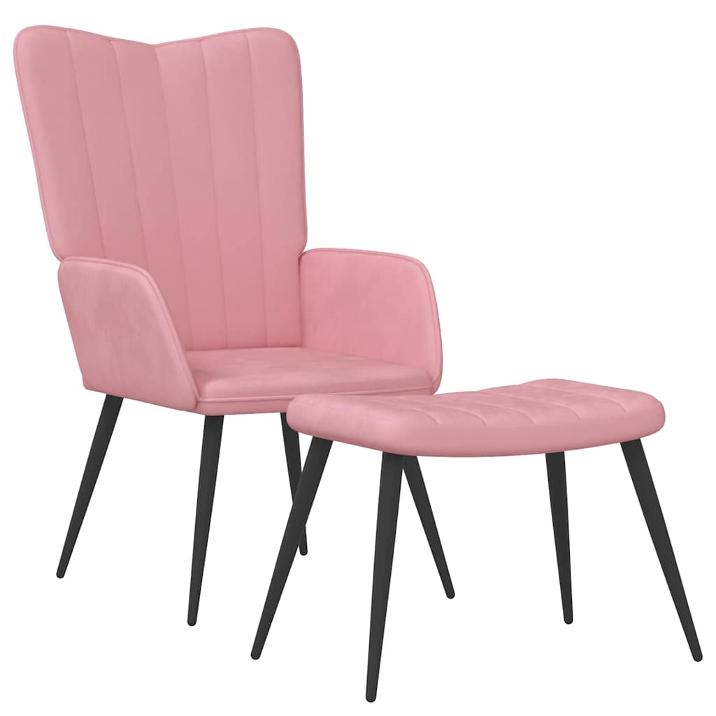 Chaise de relaxation avec tabouret Rose Velours - XIOS