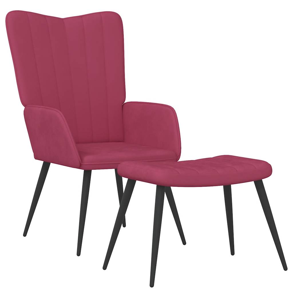 Chaise de relaxation avec tabouret Rouge bordeaux Velours - XIOS