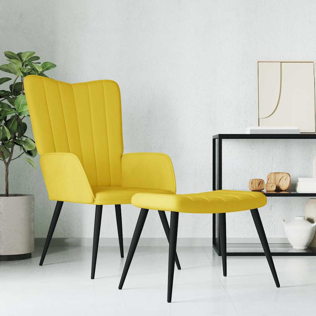 Chaise de relaxation avec tabouret Jaune moutarde Velours - XIOS
