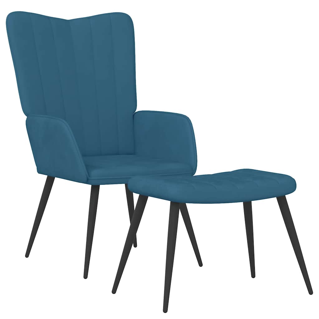 Chaise de relaxation avec tabouret Bleu Velours - XIOS