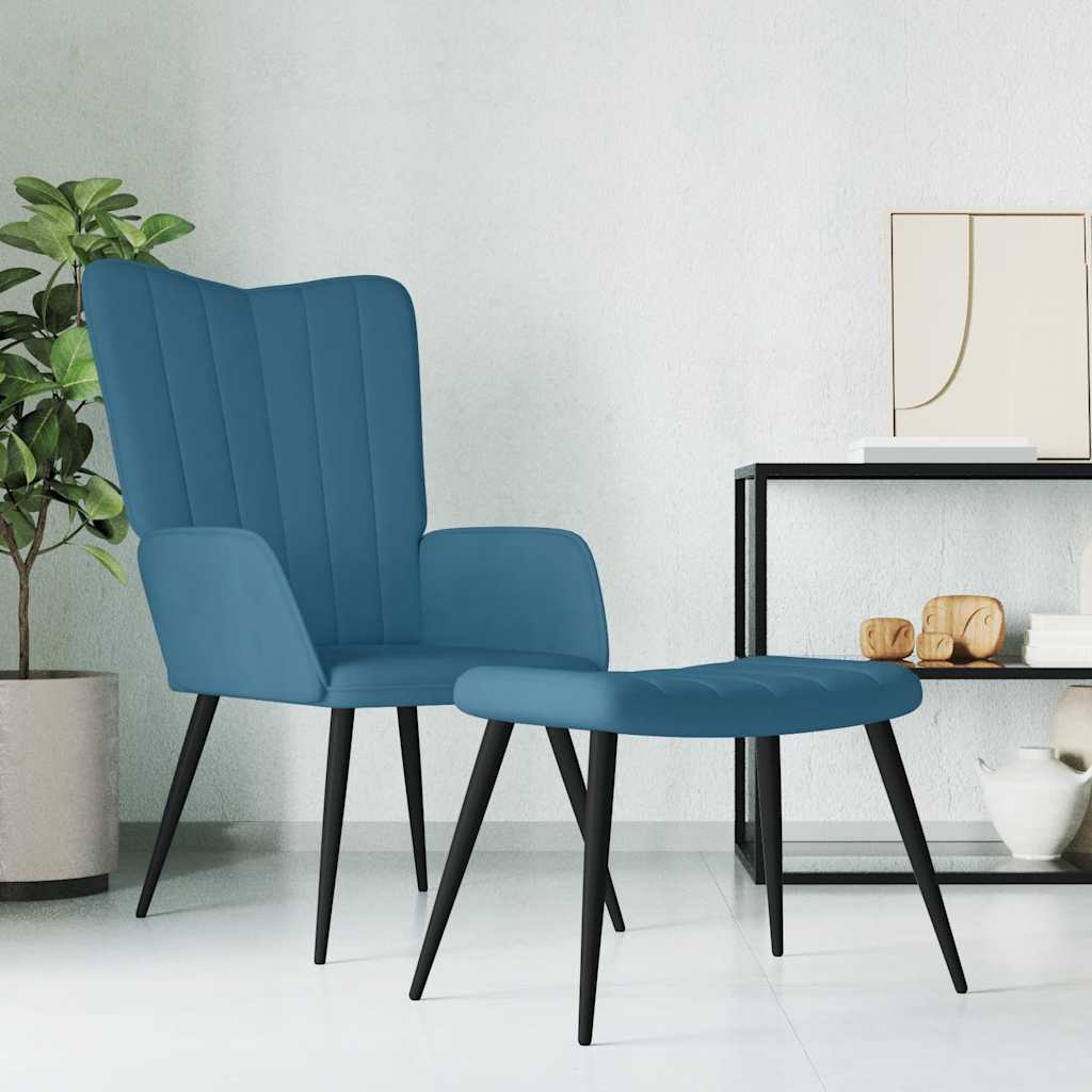 Chaise de relaxation avec tabouret Bleu Velours - XIOS