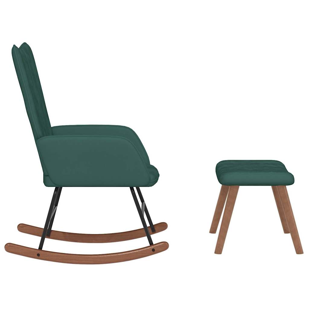 Chaise à bascule avec repose-pied Vert foncé Velours - XIOS