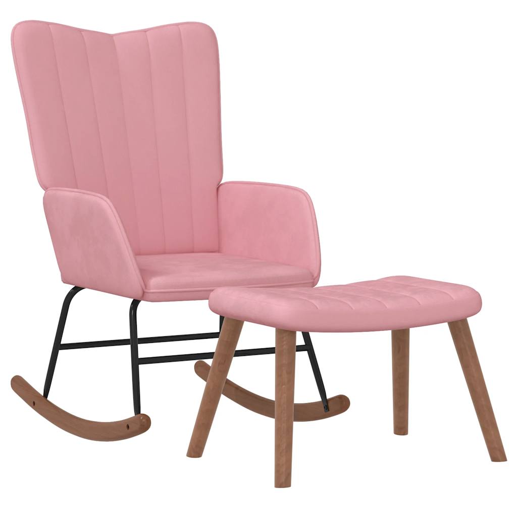 Chaise à bascule avec repose-pied Rose Velours - XIOS